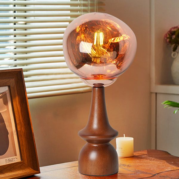 Contemporary Scandinavian Lava Irregular Round Solid Wood Acrylic 1 - Light Table Lamp For Living Room - Image 10