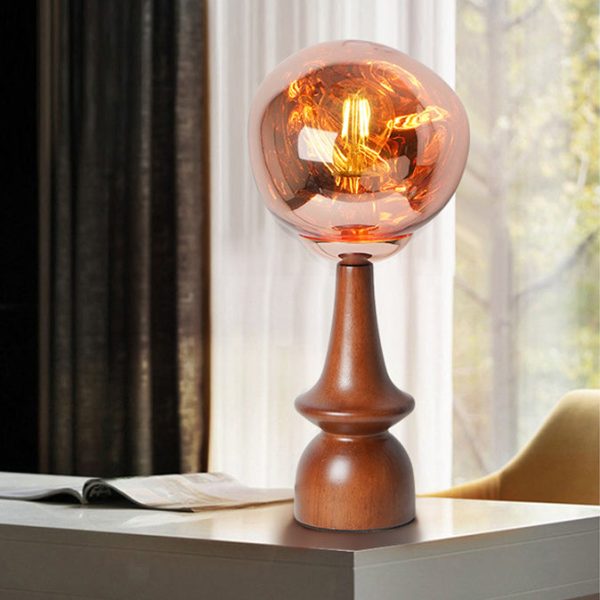Contemporary Scandinavian Lava Irregular Round Solid Wood Acrylic 1 - Light Table Lamp For Living Room - Image 11