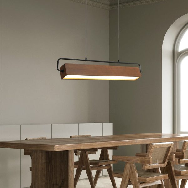 Traditional Chinese Cuboid Solid Wood Acrylic Iron LED Chandelier Island Light For Dining Room - Image 8