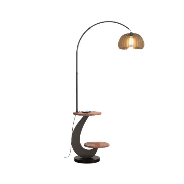 Contemporary Nordic Pumpkin Wood Lampshade Iron 1 - Light Standing Floor Lamp For Living Room - Image 7