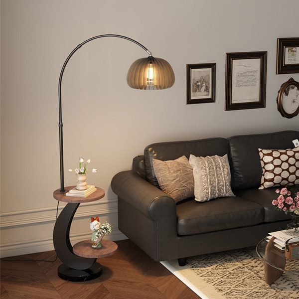 Contemporary Nordic Pumpkin Wood Lampshade Iron 1 - Light Standing Floor Lamp For Living Room - Image 3