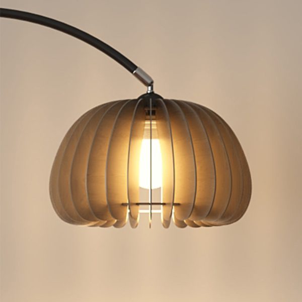 Contemporary Nordic Pumpkin Wood Lampshade Iron 1 - Light Standing Floor Lamp For Living Room - Image 5