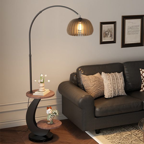 Contemporary Nordic Pumpkin Wood Lampshade Iron 1 - Light Standing Floor Lamp For Living Room - Image 2