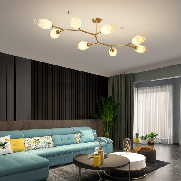 Contemporary Scandinavian Branches Buds Glass Copper 4/6/8 - Light Semi-Flush Mount Ceiling Light For Living Room