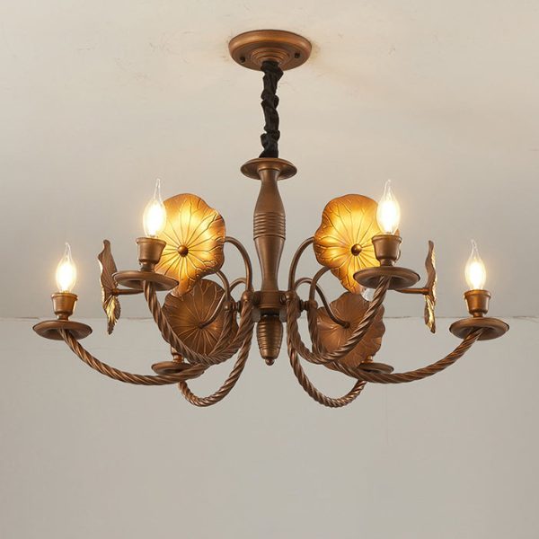 Traditional French Petunia Curved Branch Copper Glass 3/5/6/8 - Light Chandelier For Living Room - Image 17