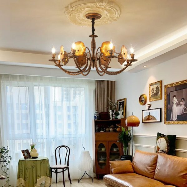 Traditional French Petunia Curved Branch Copper Glass 3/5/6/8 - Light Chandelier For Living Room - Image 12