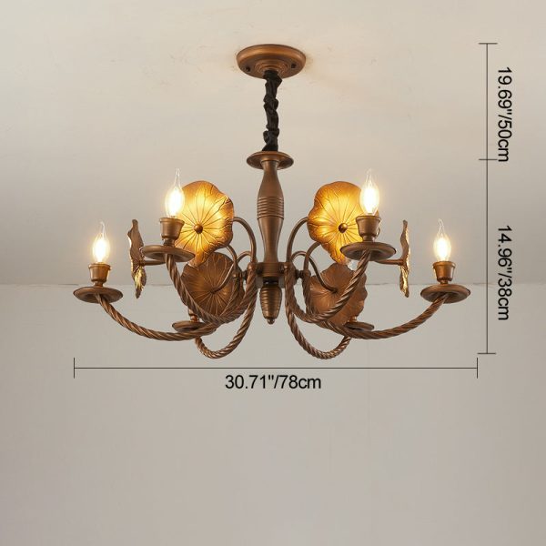 Traditional French Petunia Curved Branch Copper Glass 3/5/6/8 - Light Chandelier For Living Room - Image 6
