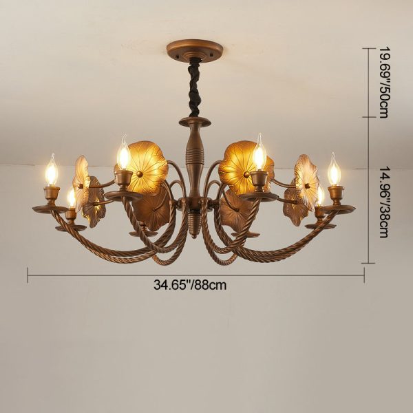 Traditional French Petunia Curved Branch Copper Glass 3/5/6/8 - Light Chandelier For Living Room - Image 7