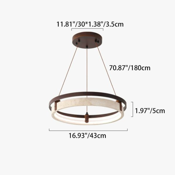 Traditional Japanese Round Yellow Travertine Walnut LED Chandelier For Dining Room - Image 4