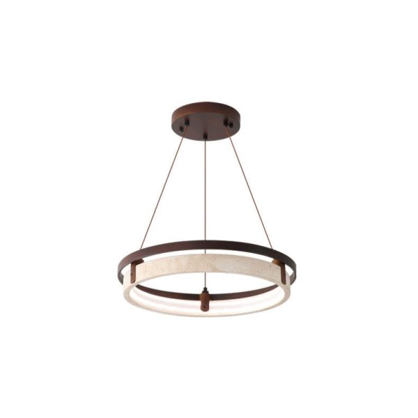Traditional Japanese Round Yellow Travertine Walnut LED Chandelier For Dining Room - Image 19