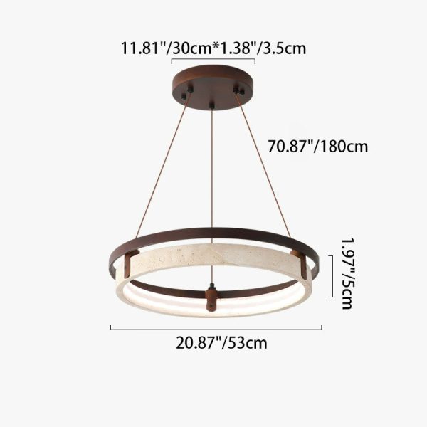 Traditional Japanese Round Yellow Travertine Walnut LED Chandelier For Dining Room - Image 5