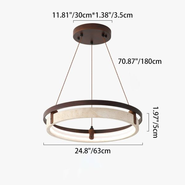 Traditional Japanese Round Yellow Travertine Walnut LED Chandelier For Dining Room - Image 6