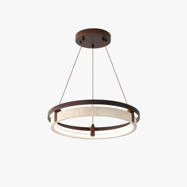Traditional Japanese Round Yellow Travertine Walnut LED Chandelier For Dining Room - Image 18