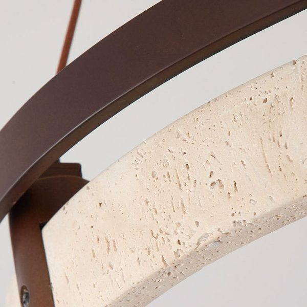 Traditional Japanese Round Yellow Travertine Walnut LED Chandelier For Dining Room - Image 8