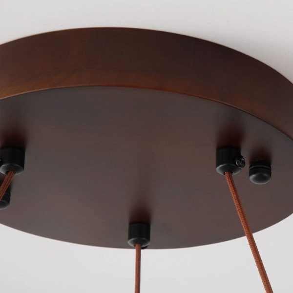Traditional Japanese Round Yellow Travertine Walnut LED Chandelier For Dining Room - Image 7