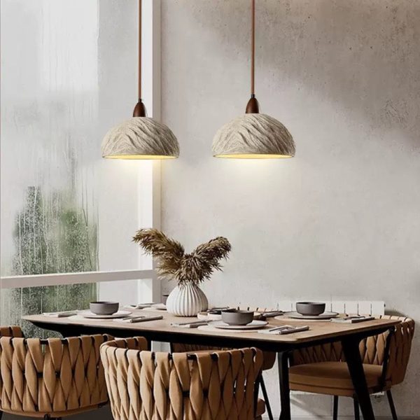 Traditional Japanese Semicircle Cement Wood 1/2/3 - Light Chandelier For Dining Room