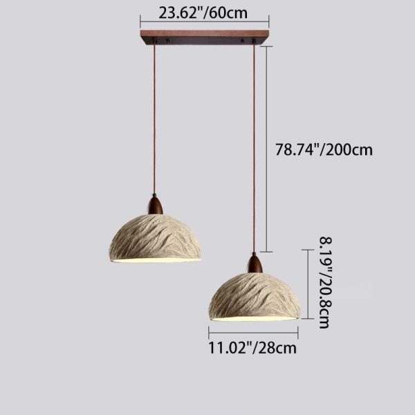 Traditional Japanese Semicircle Cement Wood 1/2/3 - Light Chandelier For Dining Room - Image 5