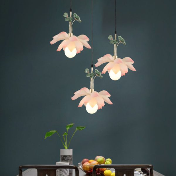 Traditional Chinese Lotus Orb Iron Resin Ceramics 1/3/5 - Light Chandelier For Dining Room - Image 3