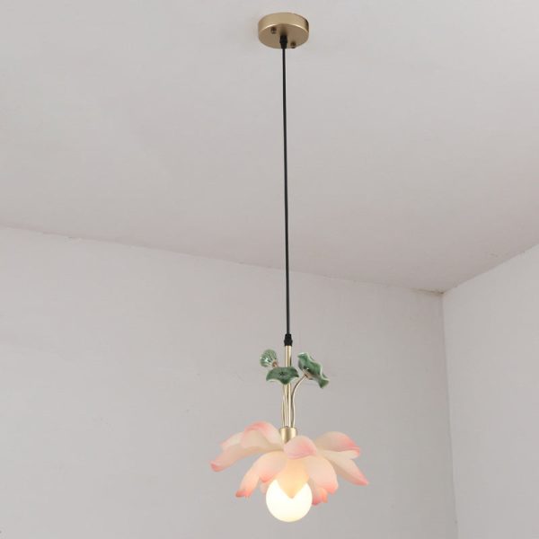 Traditional Chinese Lotus Orb Iron Resin Ceramics 1/3/5 - Light Chandelier For Dining Room - Image 8