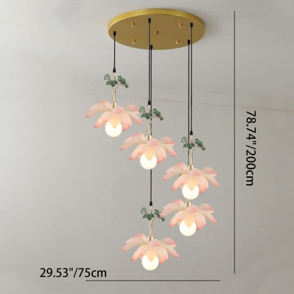 Traditional Chinese Lotus Orb Iron Resin Ceramics 1/3/5 - Light Chandelier For Dining Room - Image 6