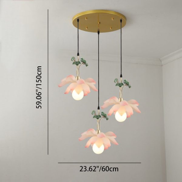Traditional Chinese Lotus Orb Iron Resin Ceramics 1/3/5 - Light Chandelier For Dining Room - Image 5
