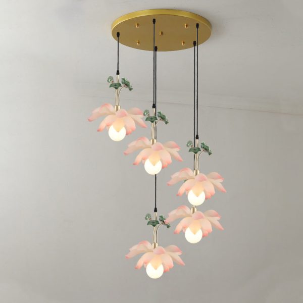 Traditional Chinese Lotus Orb Iron Resin Ceramics 1/3/5 - Light Chandelier For Dining Room - Image 10