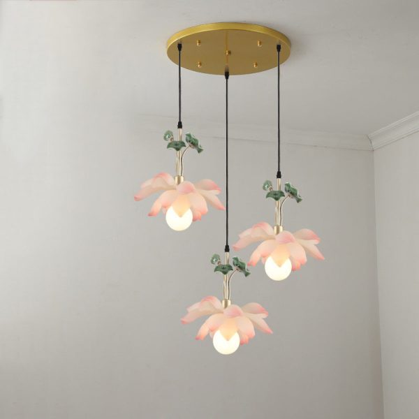 Traditional Chinese Lotus Orb Iron Resin Ceramics 1/3/5 - Light Chandelier For Dining Room - Image 9