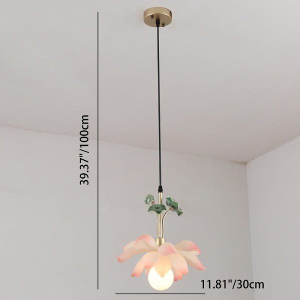 Traditional Chinese Lotus Orb Iron Resin Ceramics 1/3/5 - Light Chandelier For Dining Room - Image 4