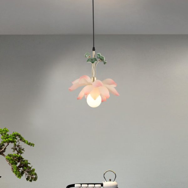 Traditional Chinese Lotus Orb Iron Resin Ceramics 1/3/5 - Light Chandelier For Dining Room - Image 7