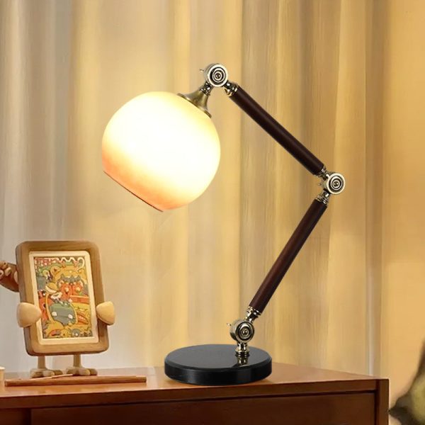 Contemporary Retro Semicircle Round Base Bendable Rubber Wood Marble Glass 1 - Light Table Lamp For Bedroom