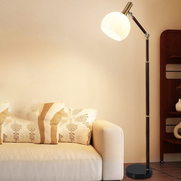 Contemporary Retro Semicircle Round Base Bendable Rubber Wood Marble Glass 1 - Light Standing Floor Lamp For Living Room - Image 2
