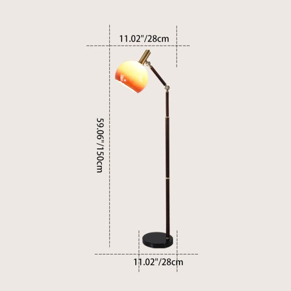 Contemporary Retro Semicircle Round Base Bendable Rubber Wood Marble Glass 1 - Light Standing Floor Lamp For Living Room - Image 4