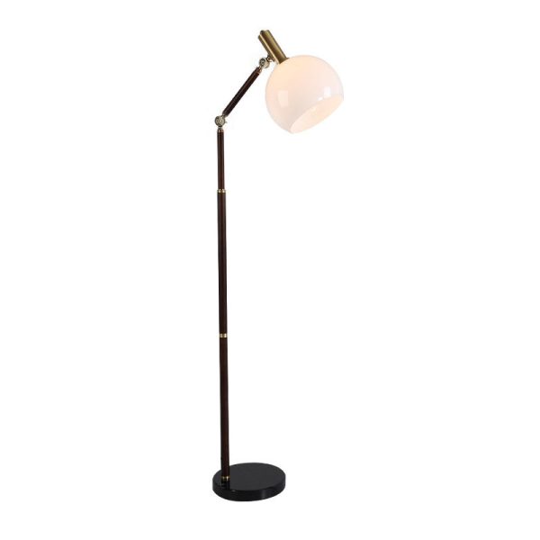 Contemporary Retro Semicircle Round Base Bendable Rubber Wood Marble Glass 1 - Light Standing Floor Lamp For Living Room - Image 7