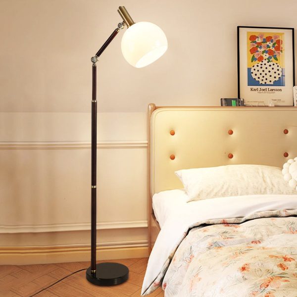 Contemporary Retro Semicircle Round Base Bendable Rubber Wood Marble Glass 1 - Light Standing Floor Lamp For Living Room - Image 3