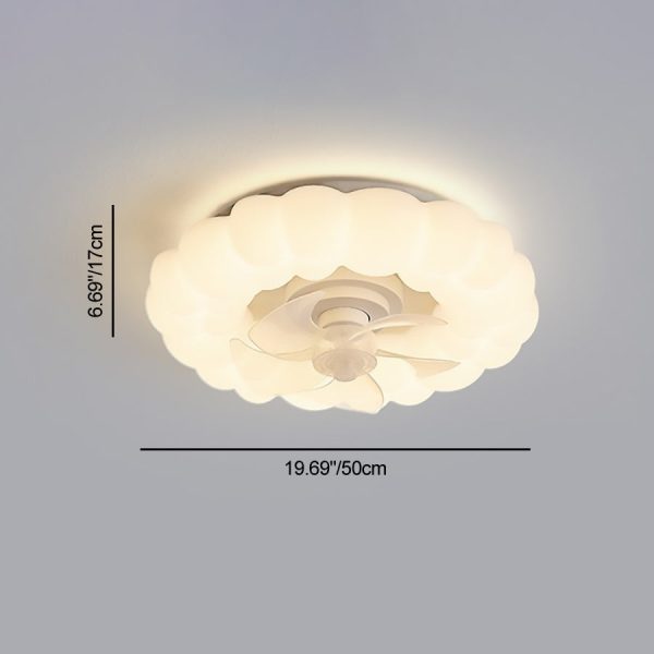 Contemporary Nordic Cream Round Clouds Hardware PE LED Flush Mount Ceiling Fan Light For Bedroom - Image 4