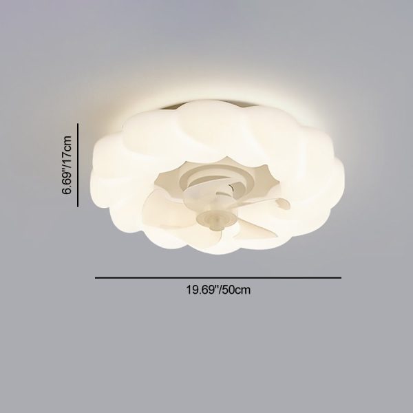 Contemporary Nordic Cream Round Clouds Hardware PE LED Flush Mount Ceiling Fan Light For Bedroom - Image 6
