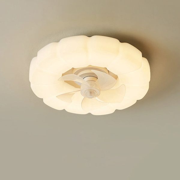 Contemporary Nordic Cream Round Clouds Hardware PE LED Flush Mount Ceiling Fan Light For Bedroom - Image 8