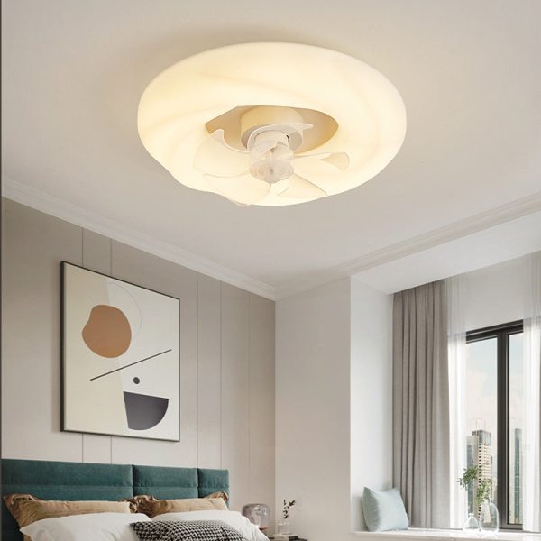 Contemporary Nordic Cream Round Clouds Hardware PE LED Flush Mount Ceiling Fan Light For Bedroom - Image 3