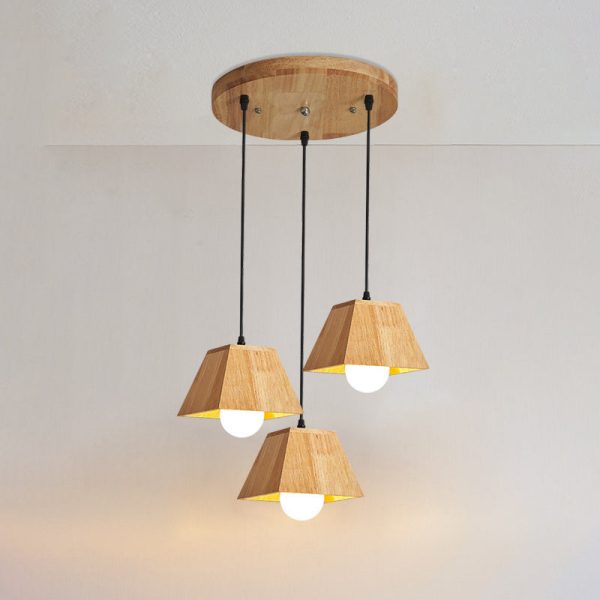 Traditional Japanese Trapezoid Orb Rubber Wood 1/3 - Light Chandelier For Dining Room - Image 17