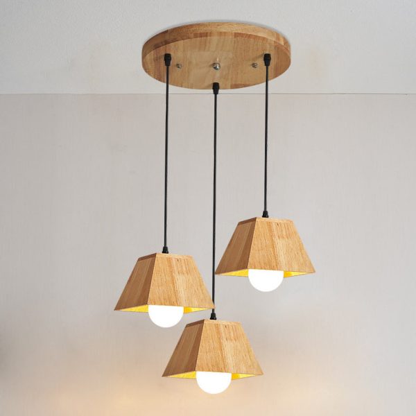 Traditional Japanese Trapezoid Orb Rubber Wood 1/3 - Light Chandelier For Dining Room - Image 20