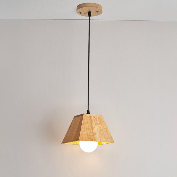 Traditional Japanese Trapezoid Orb Rubber Wood 1/3 - Light Chandelier For Dining Room - Image 16