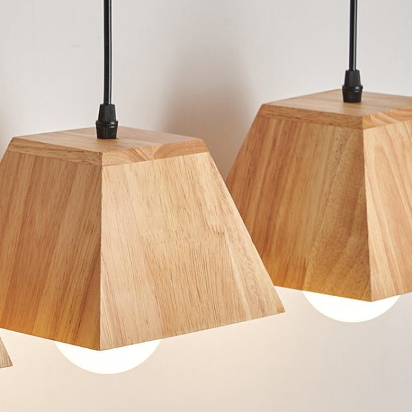 Traditional Japanese Trapezoid Orb Rubber Wood 1/3 - Light Chandelier For Dining Room - Image 8