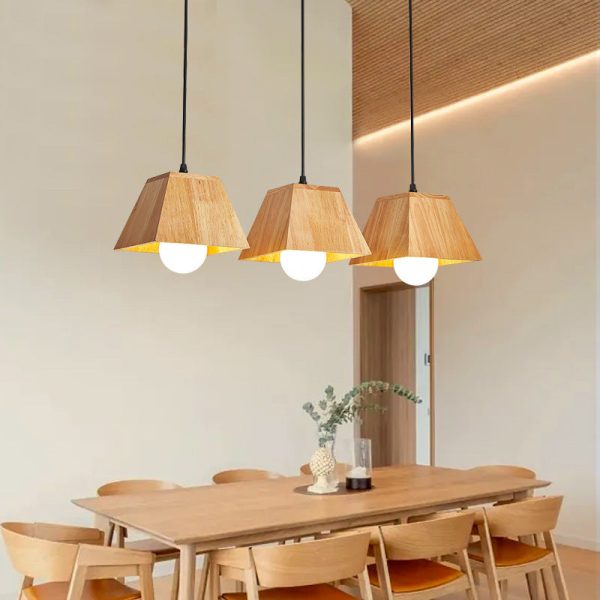 Traditional Japanese Trapezoid Orb Rubber Wood 1/3 - Light Chandelier For Dining Room - Image 12