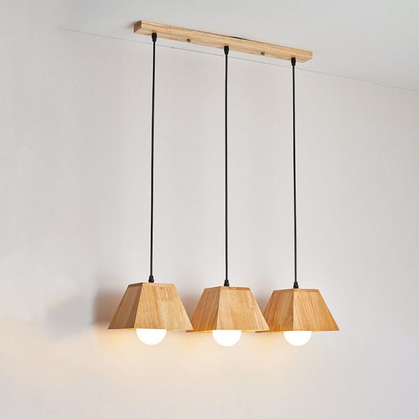 Traditional Japanese Trapezoid Orb Rubber Wood 1/3 - Light Chandelier For Dining Room - Image 18