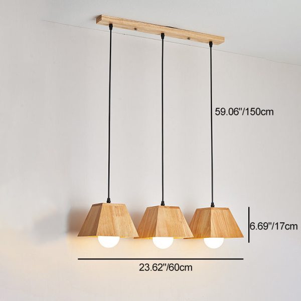 Traditional Japanese Trapezoid Orb Rubber Wood 1/3 - Light Chandelier For Dining Room - Image 6