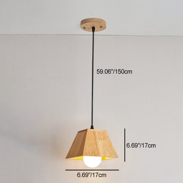 Traditional Japanese Trapezoid Orb Rubber Wood 1/3 - Light Chandelier For Dining Room - Image 4