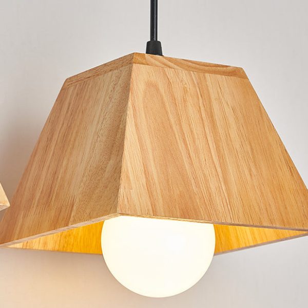 Traditional Japanese Trapezoid Orb Rubber Wood 1/3 - Light Chandelier For Dining Room - Image 10