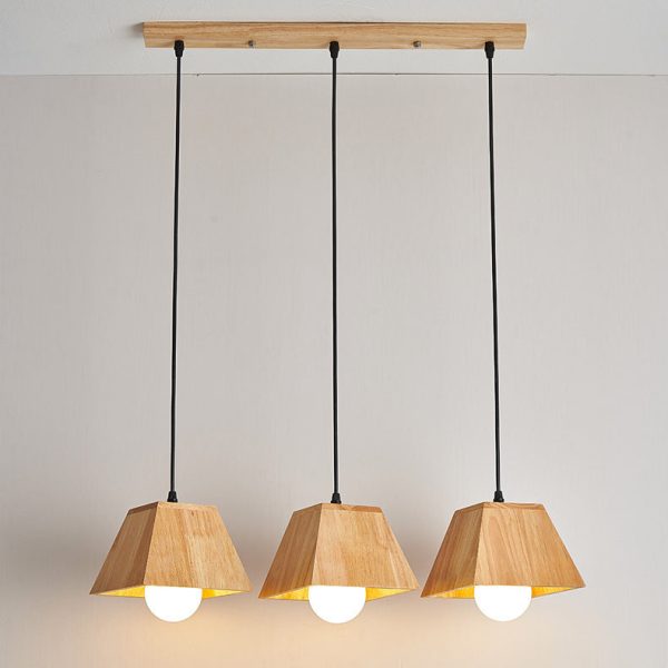 Traditional Japanese Trapezoid Orb Rubber Wood 1/3 - Light Chandelier For Dining Room - Image 21
