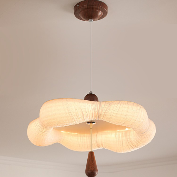 Traditional French Iron Fabric Irregular Corrugated Edge LED Chandelier For Dining Room - Image 6