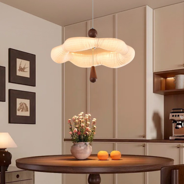 Traditional French Iron Fabric Irregular Corrugated Edge LED Chandelier For Dining Room - Image 2